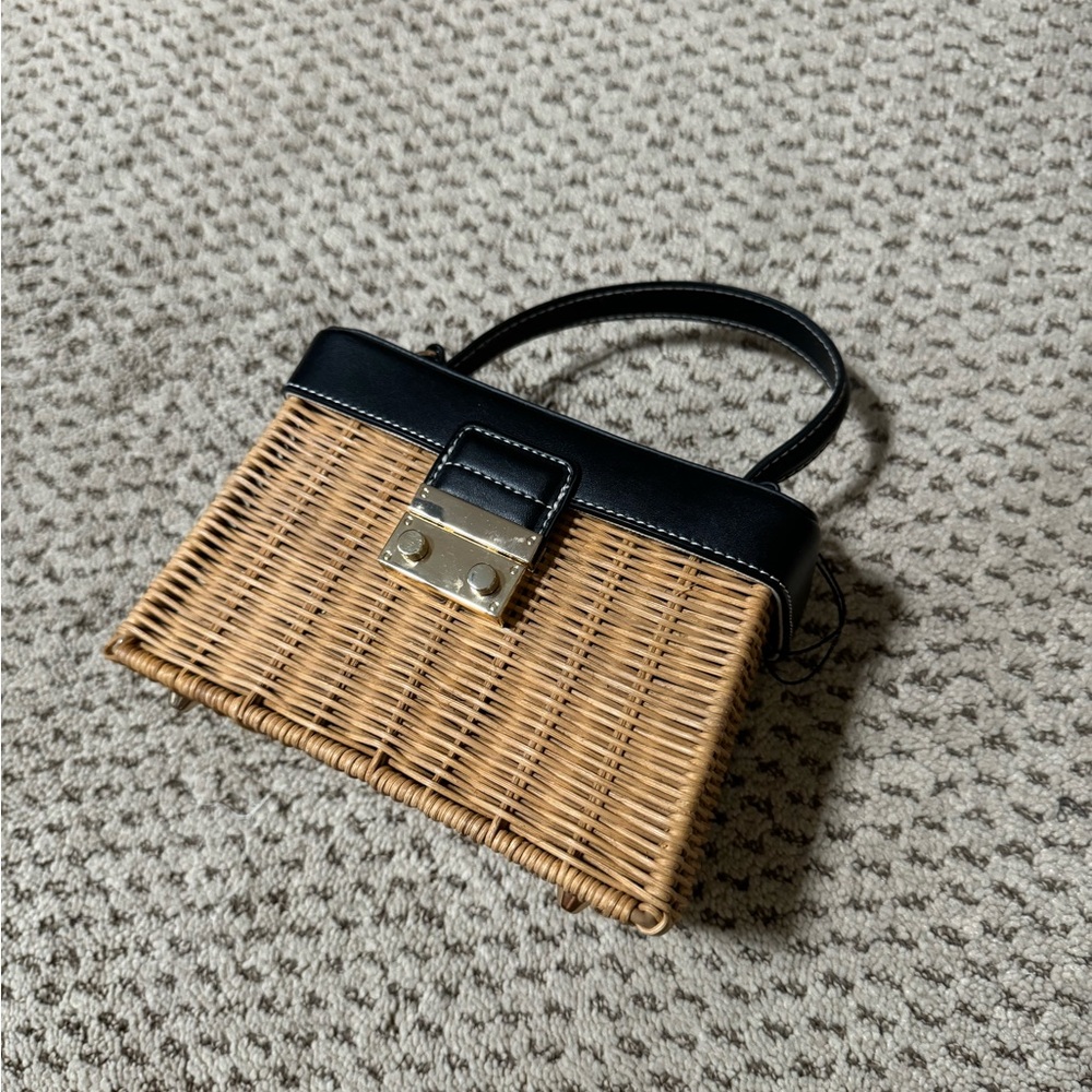 ZARA Black and Tan Woven Handbag